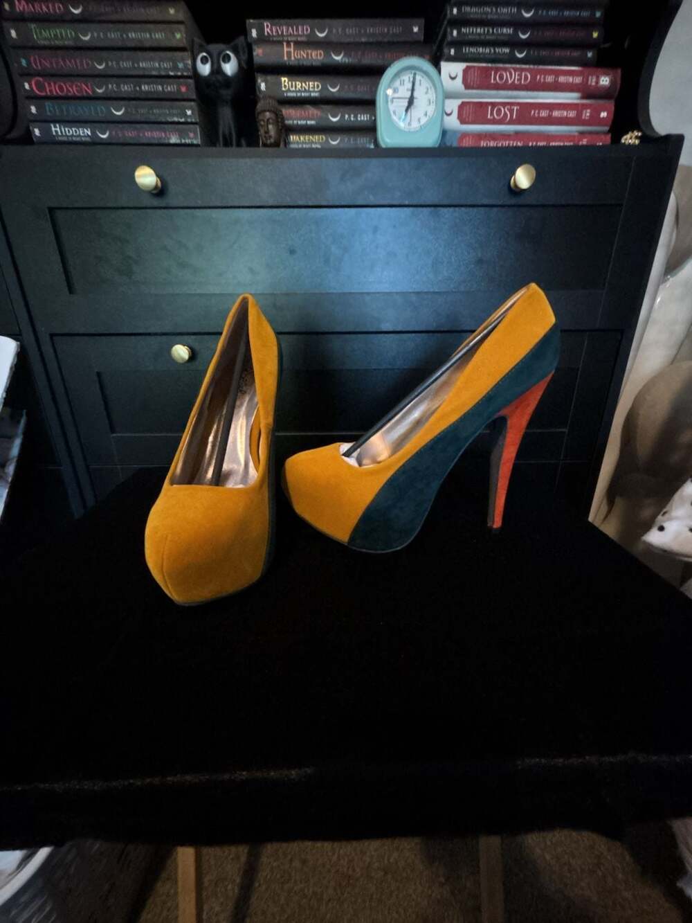 Qupid Penelope 44X Multi-Colored Suede Platform Pumps
